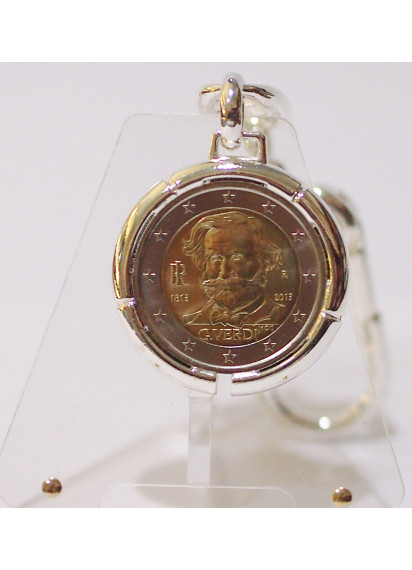 Portachiavi placato argento con Moneta da 2 Euro Giuseppe Verdi